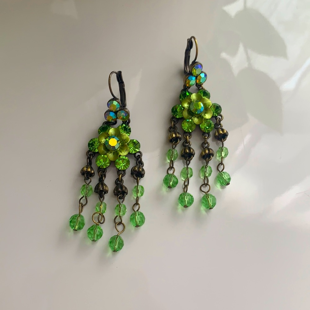 Green flower earrings